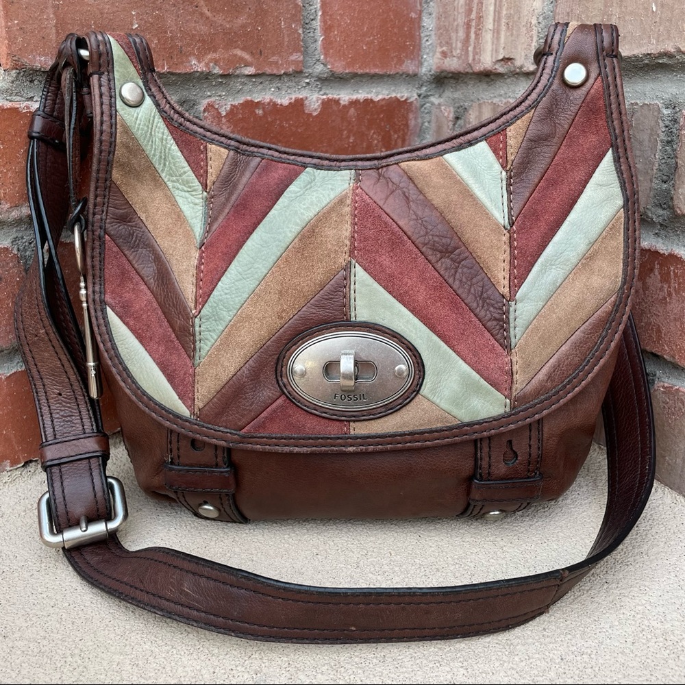 Fossil”Maddox”Bag Bundle Patchwork Multicolor Lea… - image 5